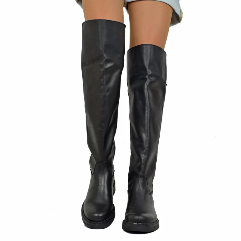 Stivali Donna Overknee con Zip e Fibbia Regolabile Made in Italy