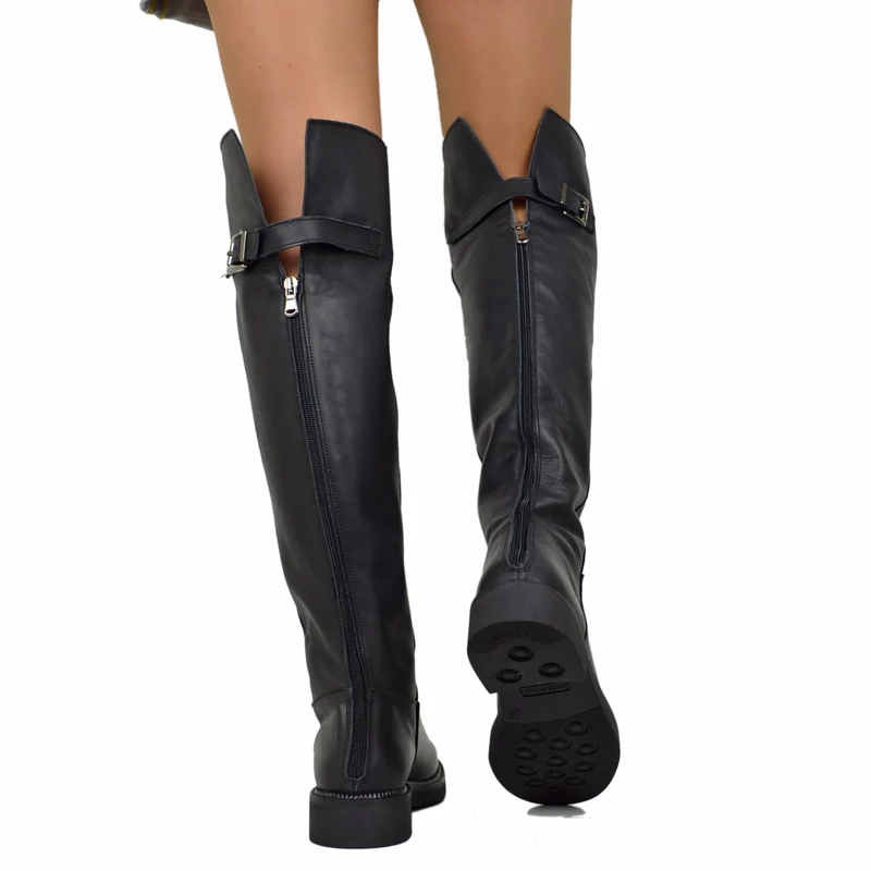 Stivali Donna Overknee con Zip e Fibbia Regolabile Made in Italy