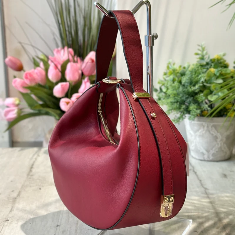Borsa Luna Vera Pelle Bordeaux con Tracolla o a Spalla o Pochette