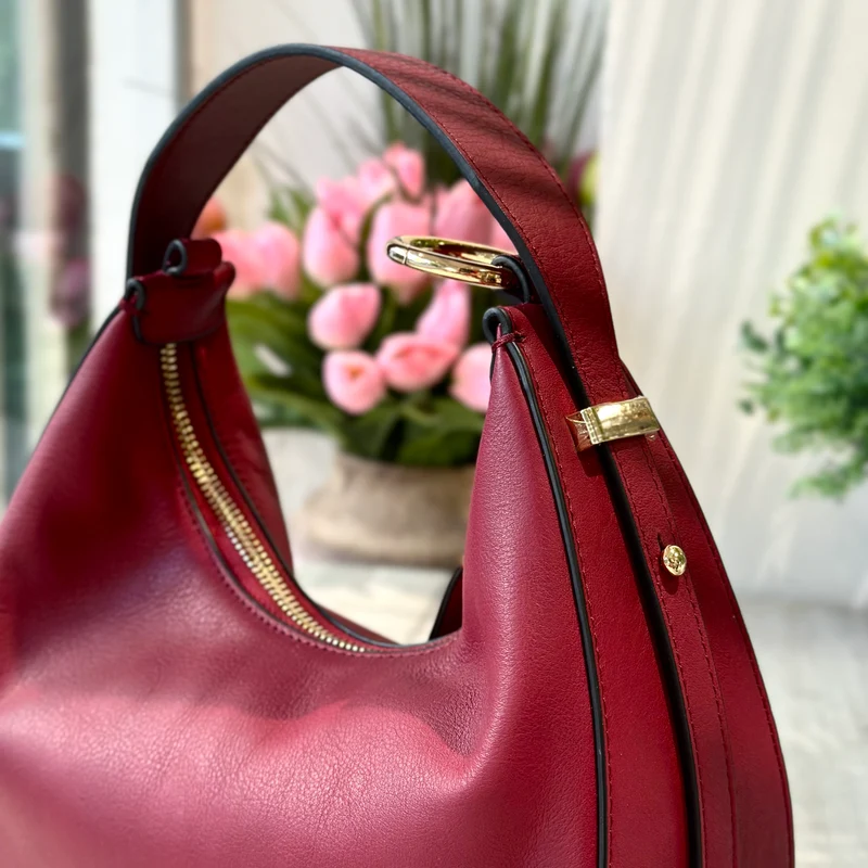 Borsa Luna Vera Pelle Bordeaux con Tracolla o a Spalla o Pochette