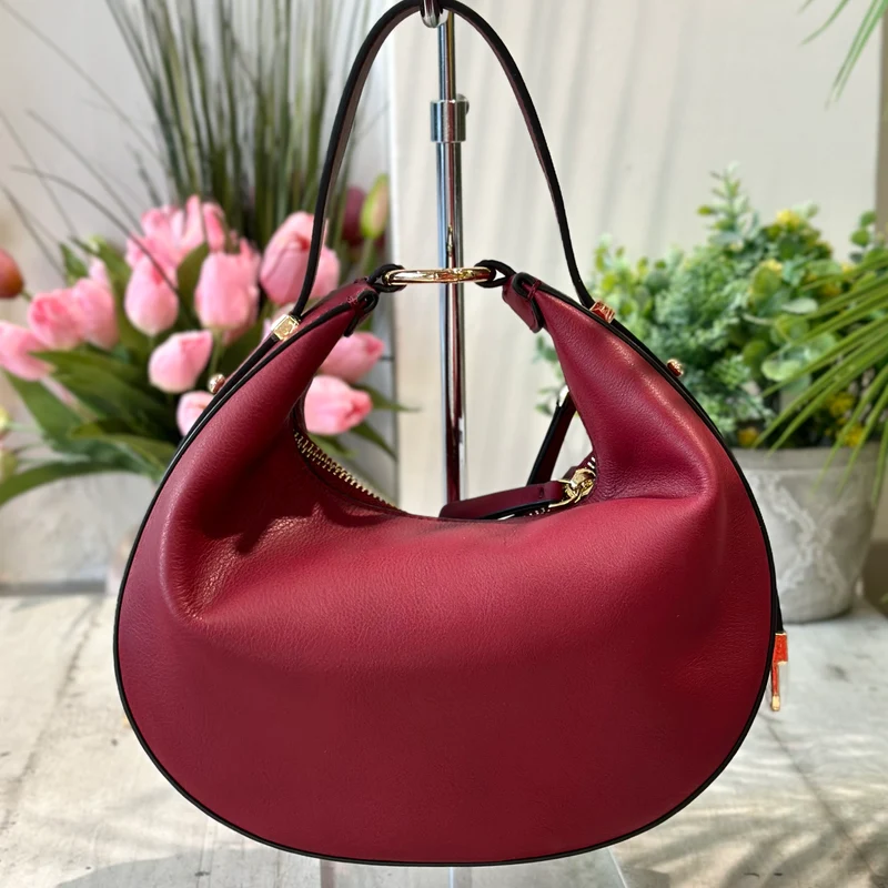 Borsa Luna Vera Pelle Bordeaux con Tracolla o a Spalla o Pochette