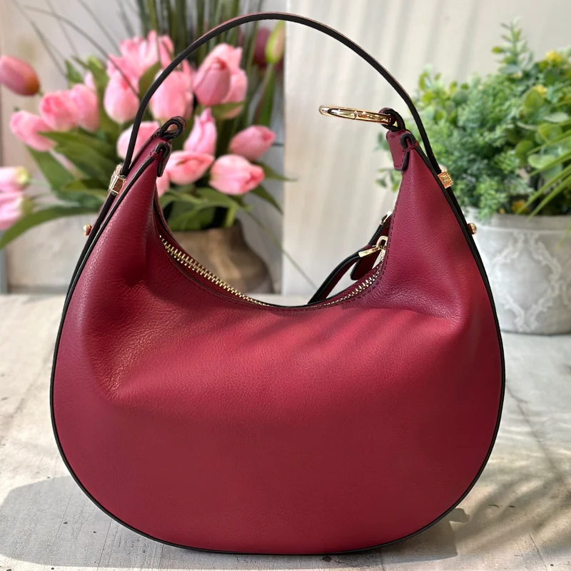 Borsa Luna Vera Pelle Bordeaux con Tracolla o a Spalla o Pochette