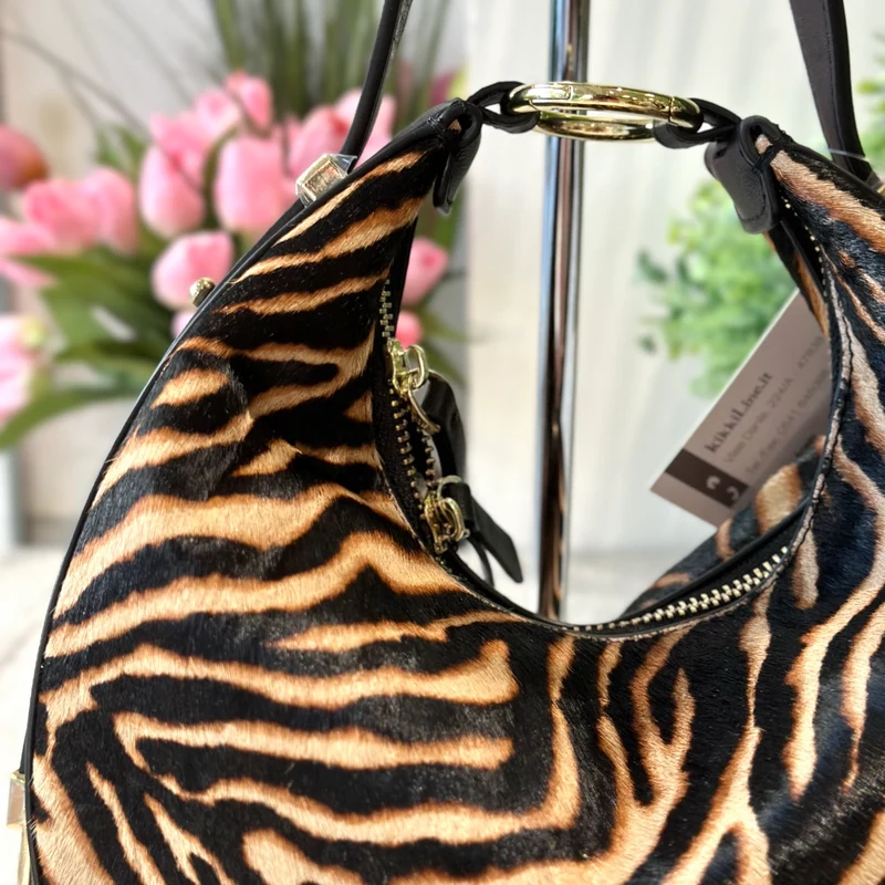 Borsa Luna Cavallino Zebrata Vera Pelle con Tracolla o a Spalla