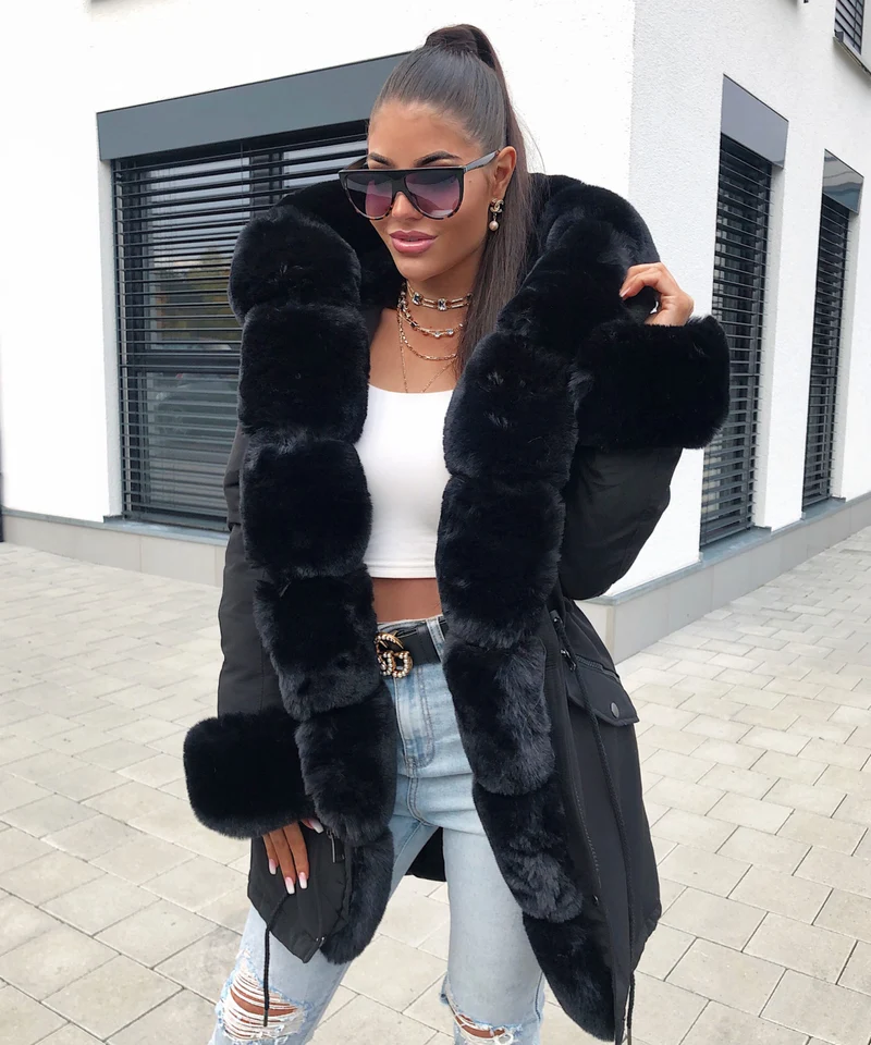 Kunstpelzjacke Glamour Schwarz