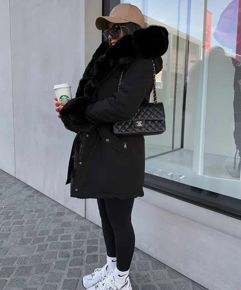Kunstpelzjacke Glamour Schwarz