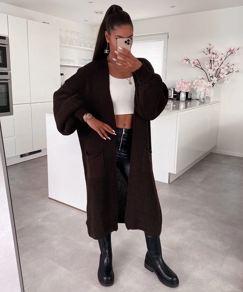 Cardigan Leilani lang Dunkelbraun