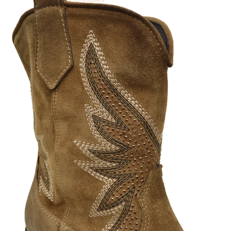 Stivali Donna Texani in Pelle Scamosciata Vintage con Ricami