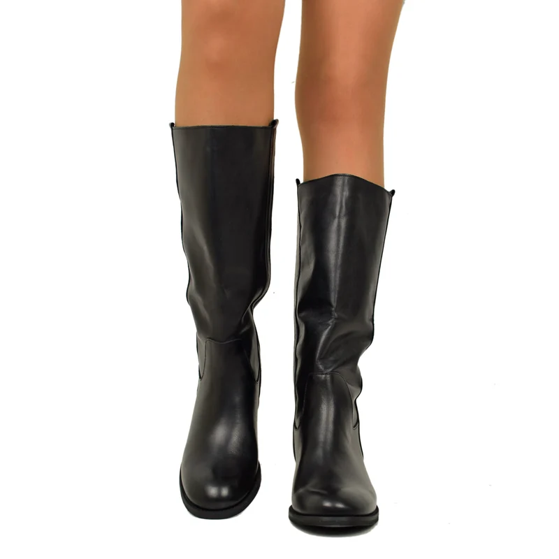 Stivali Camperos Donna Neri Vera in Pelle Classici Cavallerizza