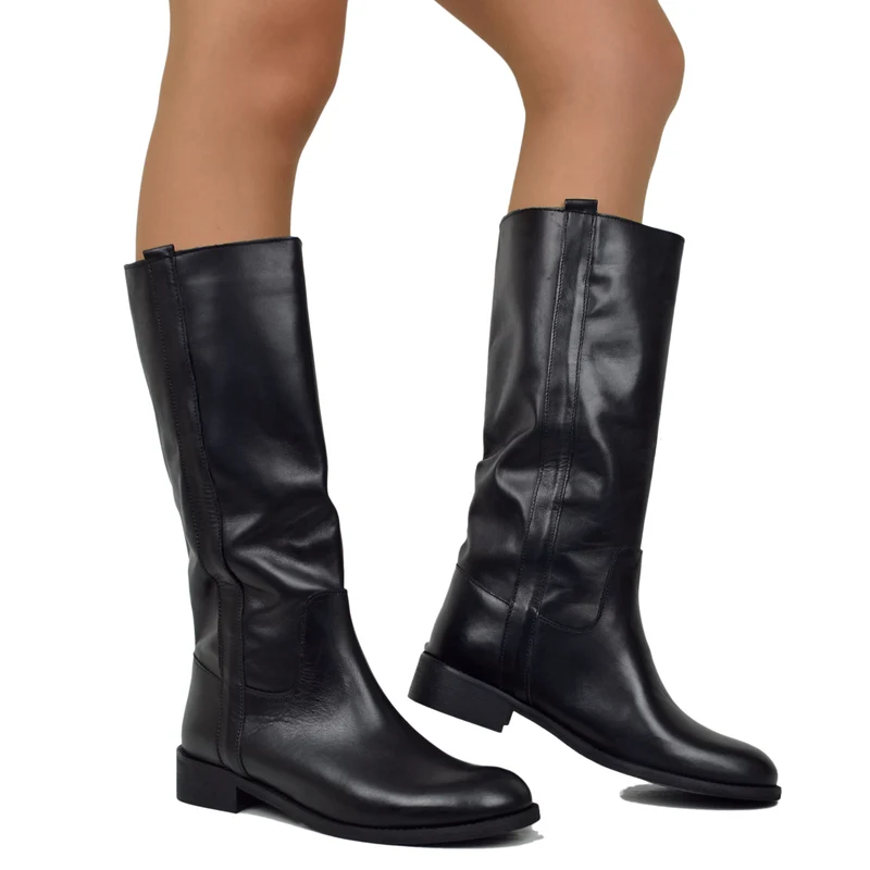 Stivali Camperos Donna Neri Vera in Pelle Classici Cavallerizza
