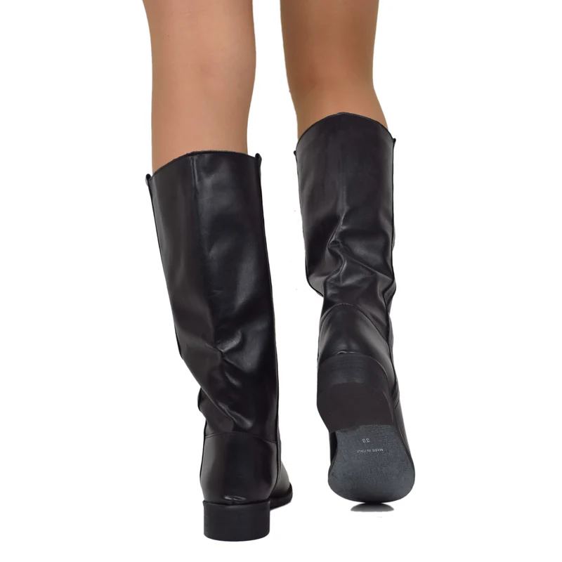 Stivali Camperos Donna Neri Vera in Pelle Classici Cavallerizza