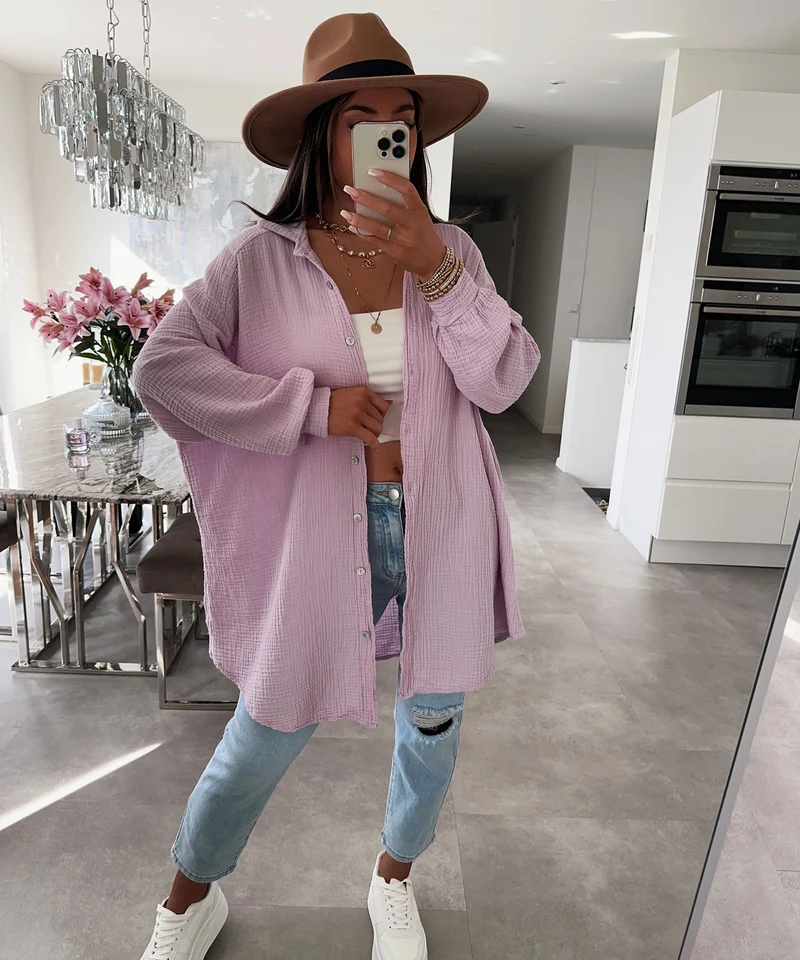 Oversize Musselin Bluse Freya Pastellila Lang