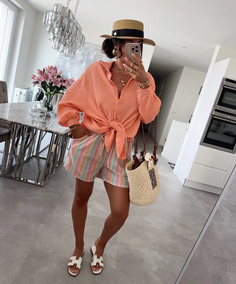 Oversize Musselin Bluse Freya Pastel Orange Kurz