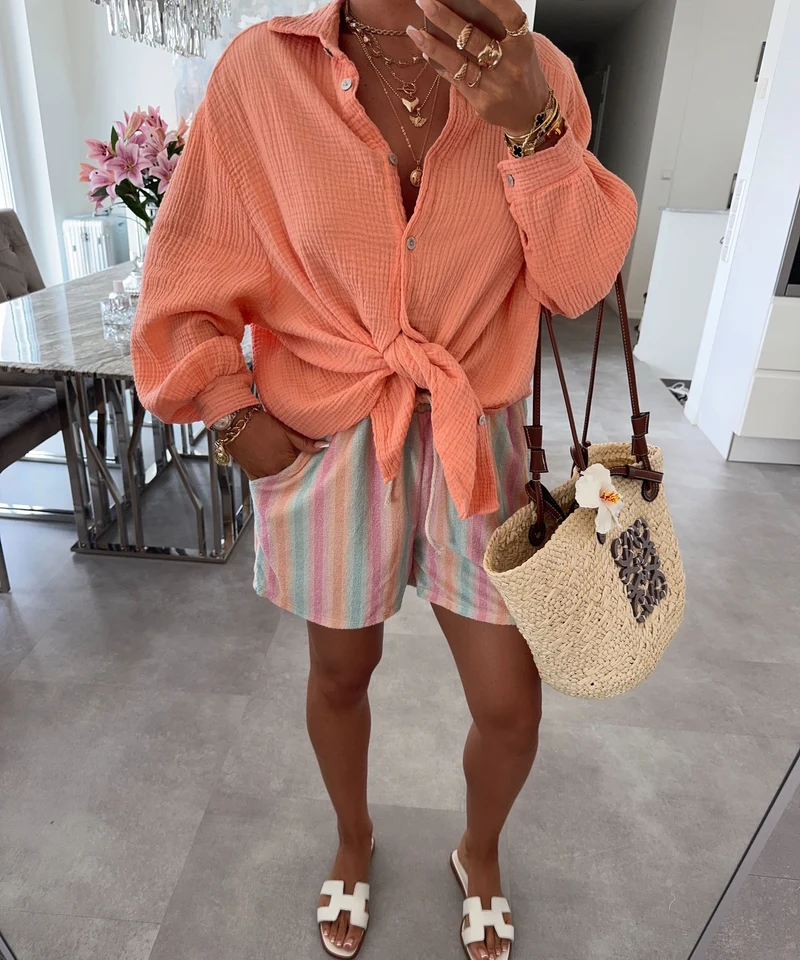 Oversize Musselin Bluse Freya Pastel Orange Kurz