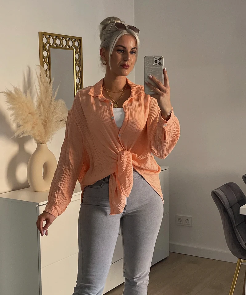Oversize Musselin Bluse Freya Pastel Orange Kurz