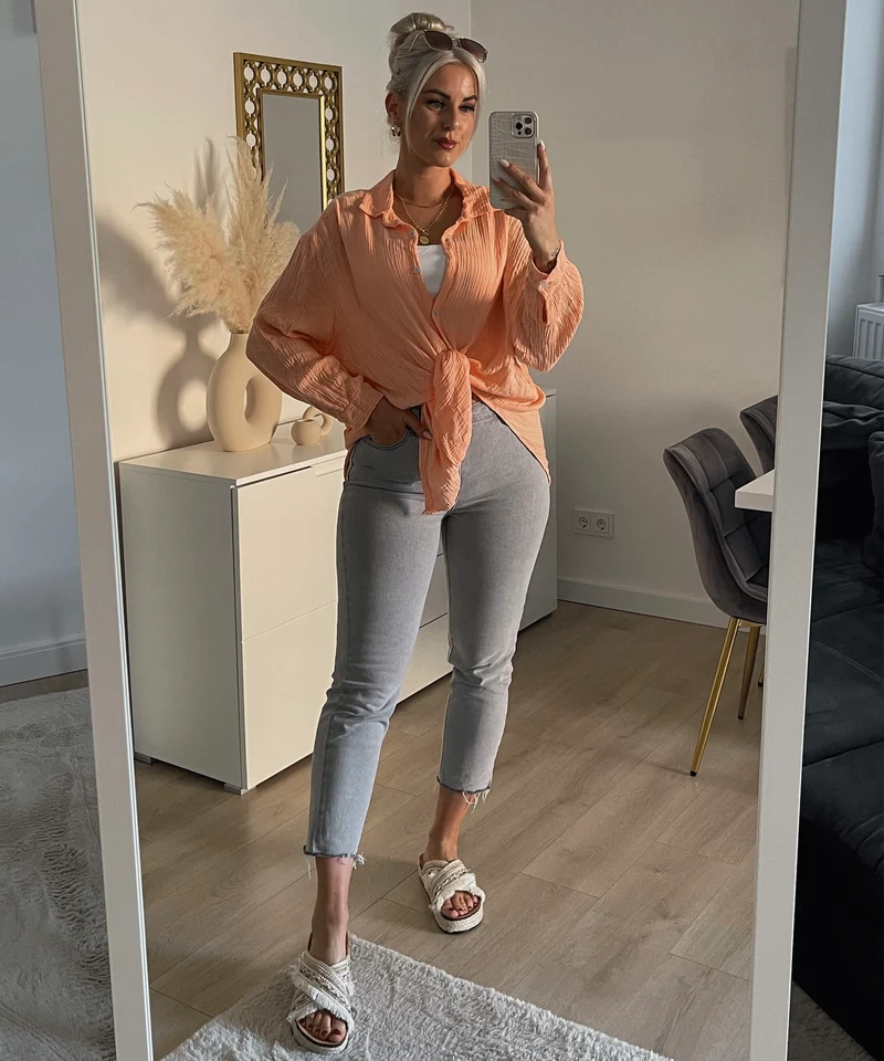 Oversize Musselin Bluse Freya Pastel Orange Kurz