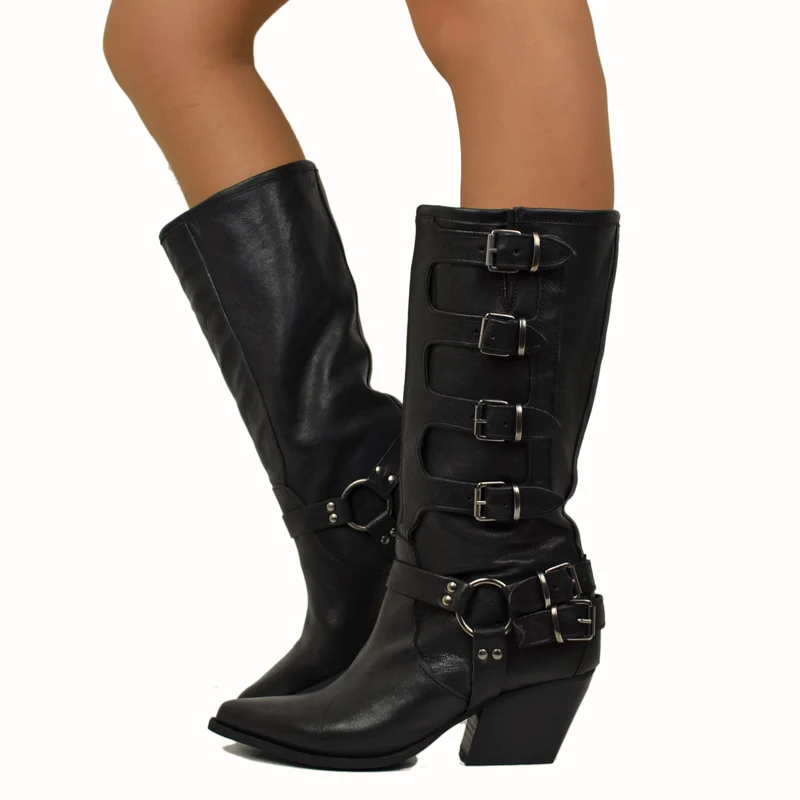 Texani con Fibbie LIMITED EDITION Total Black Vera Pelle