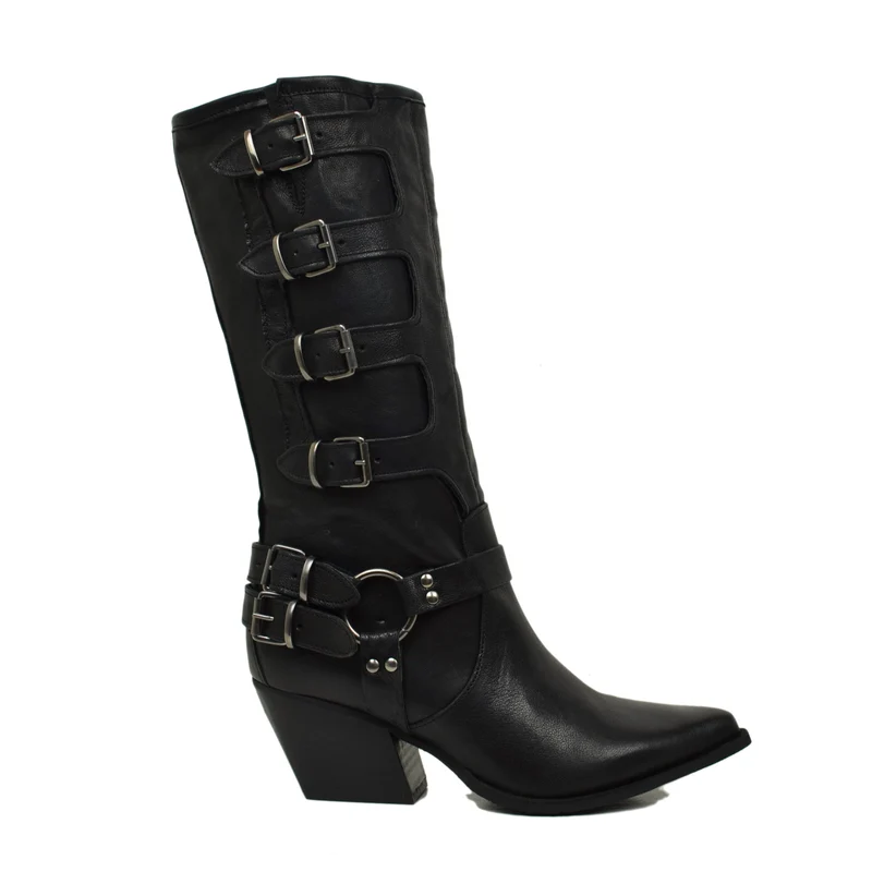 Texani con Fibbie LIMITED EDITION Total Black Vera Pelle