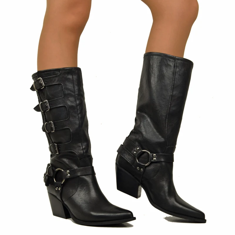 Texani con Fibbie LIMITED EDITION Total Black Vera Pelle