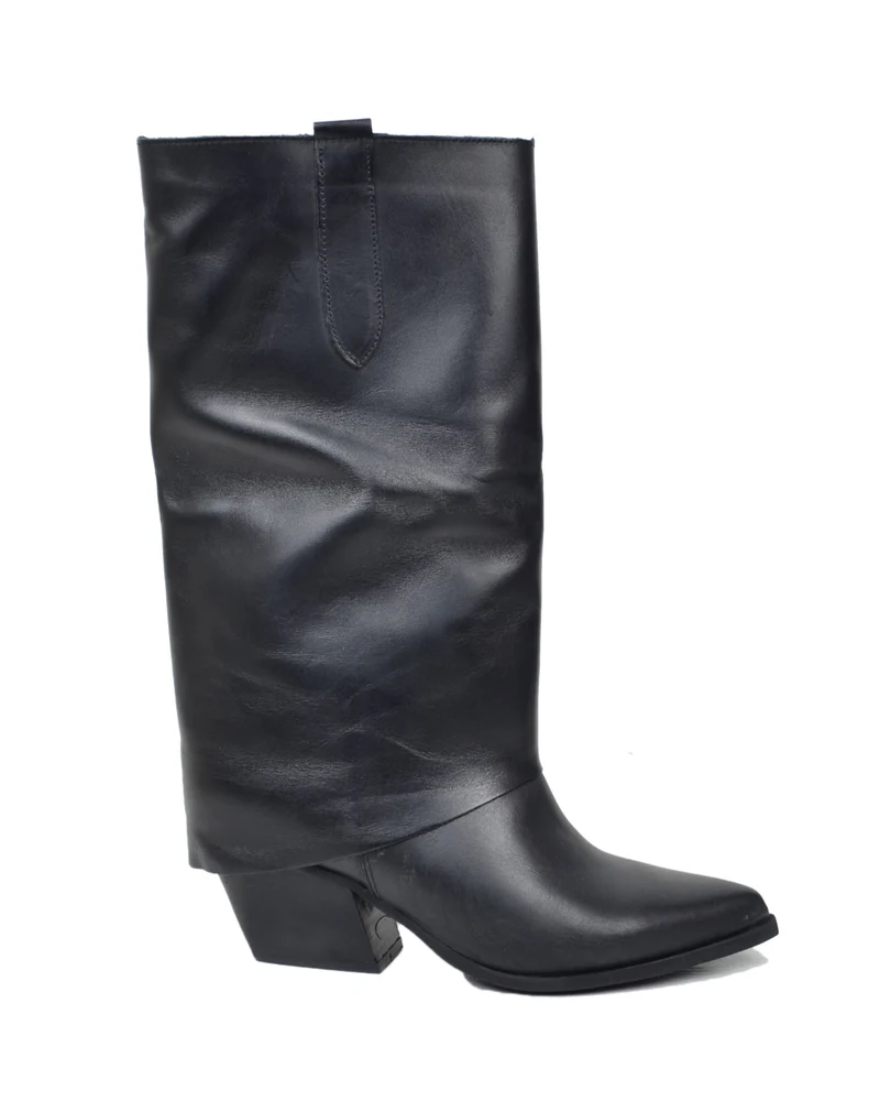 Texani con Ghetta Tacco Medio Vera Pelle Artigianali Black