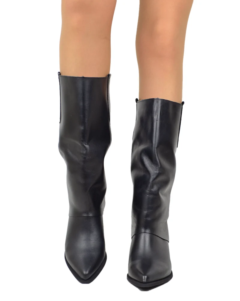 Texani con Ghetta Tacco Medio Vera Pelle Artigianali Black