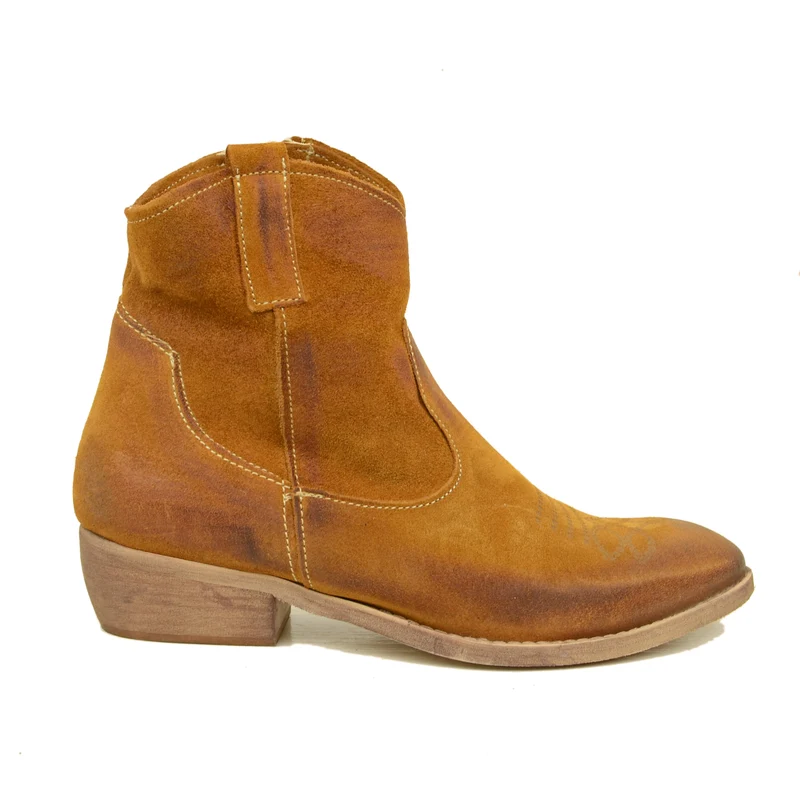 Stivaletti Donna Texani in Pelle Scamosciata Cuoio Made in Italy