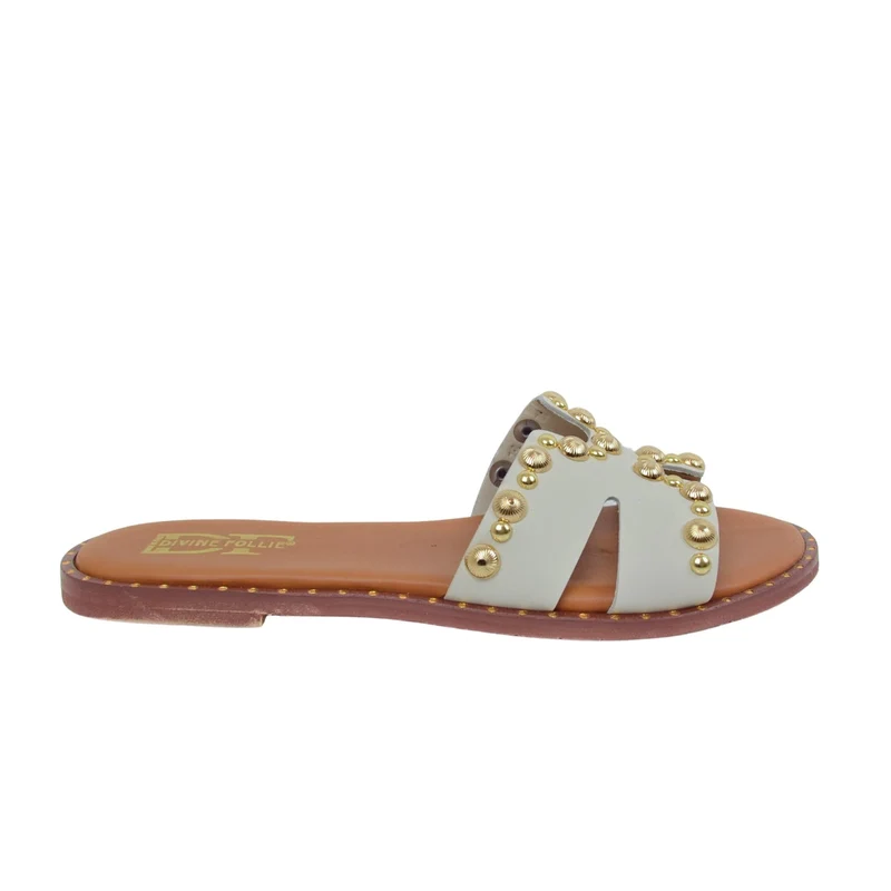 Ciabatte donna con Borchie in Pelle Offwhite Made in Italy