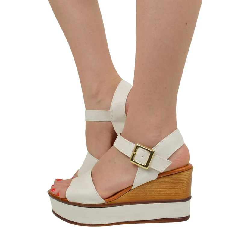 Sandali Donna Platform con Cinturino in Pelle Bianchi