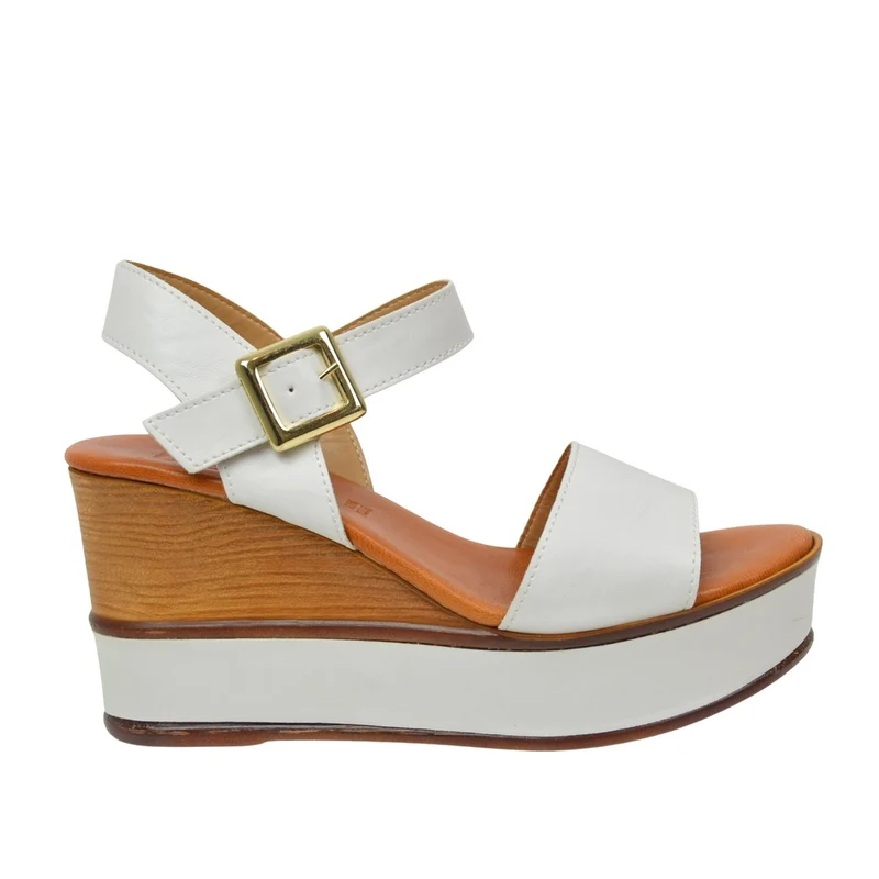 Sandali Donna Platform con Cinturino in Pelle Bianchi