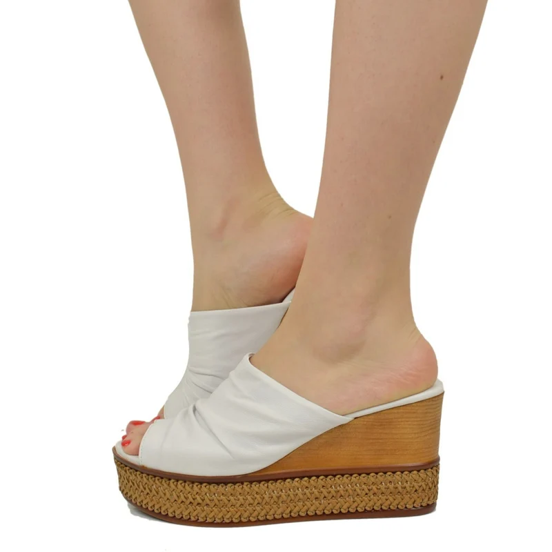 Zeppe Donna Bianche in Pelle con Plateau Made in Italy