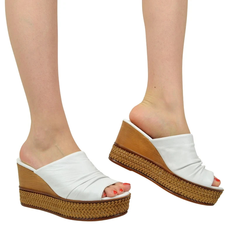 Zeppe Donna Bianche in Pelle con Plateau Made in Italy