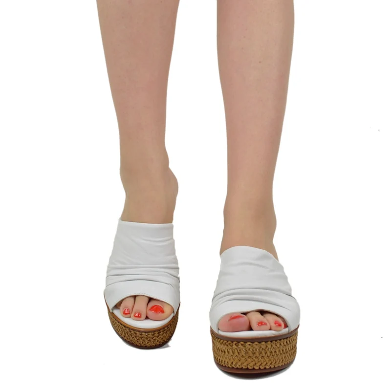 Zeppe Donna Bianche in Pelle con Plateau Made in Italy
