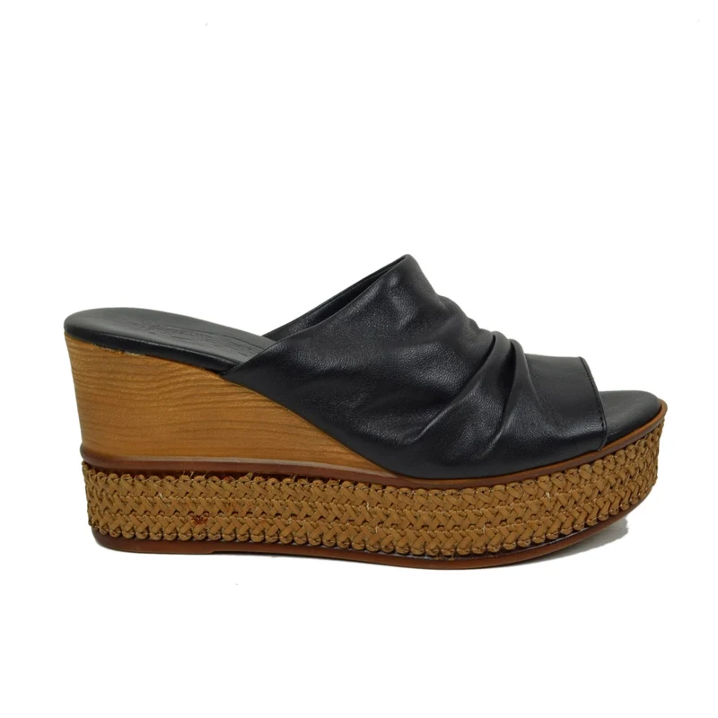 Zeppe Donna Neri in Pelle con Plateau Made in Italy