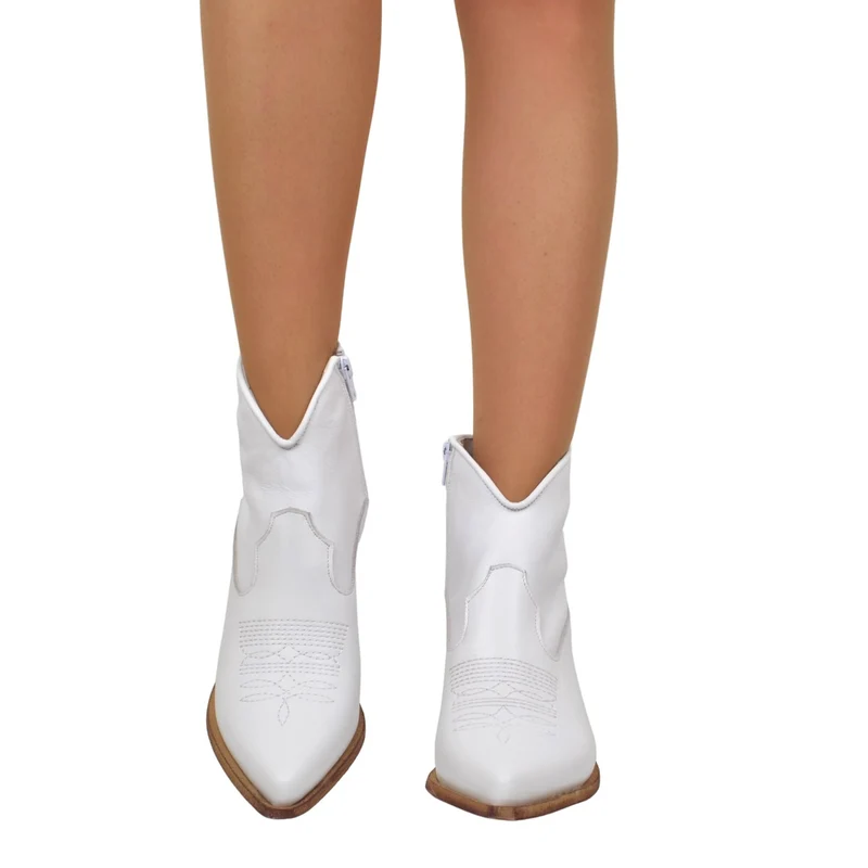 Stivaletti Texani Donna Estivi in Pelle Bianchi Made in Italy