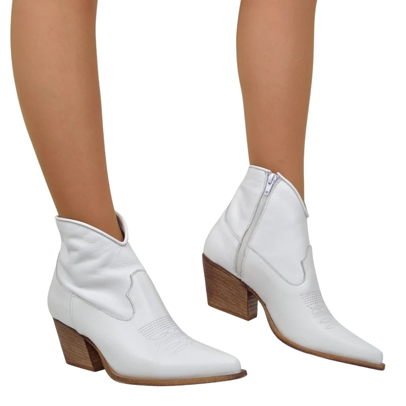Stivaletti Texani Donna Estivi in Pelle Bianchi Made in Italy