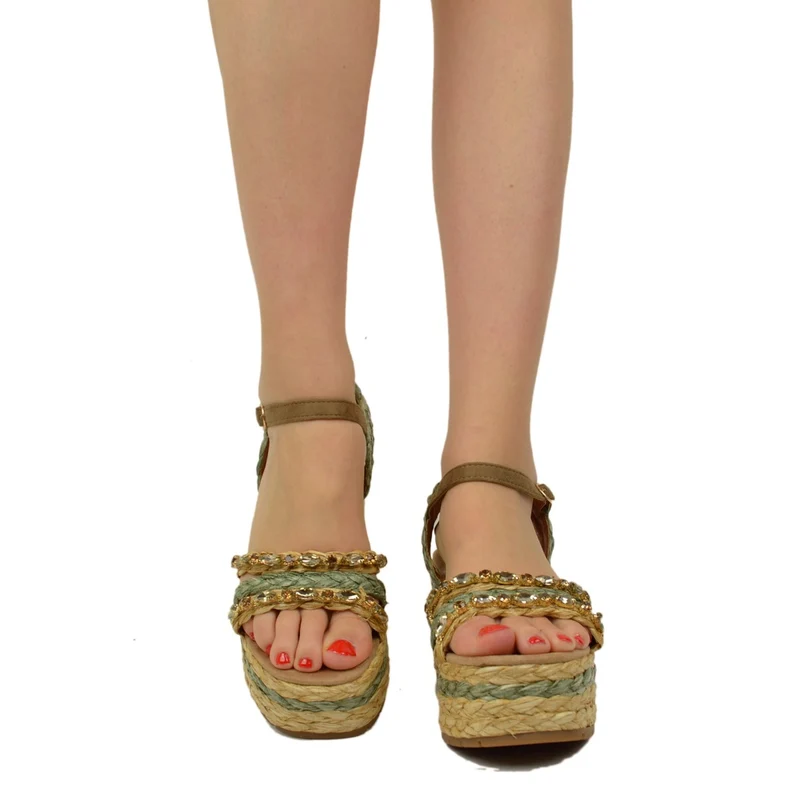 Zeppa Donna in Rafia con Fondo in Platform e Corda Intrecciata