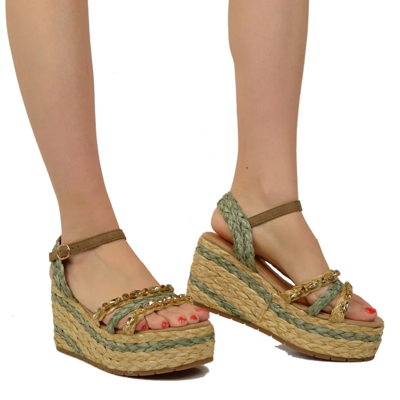 Zeppa Donna in Rafia con Fondo in Platform e Corda Intrecciata