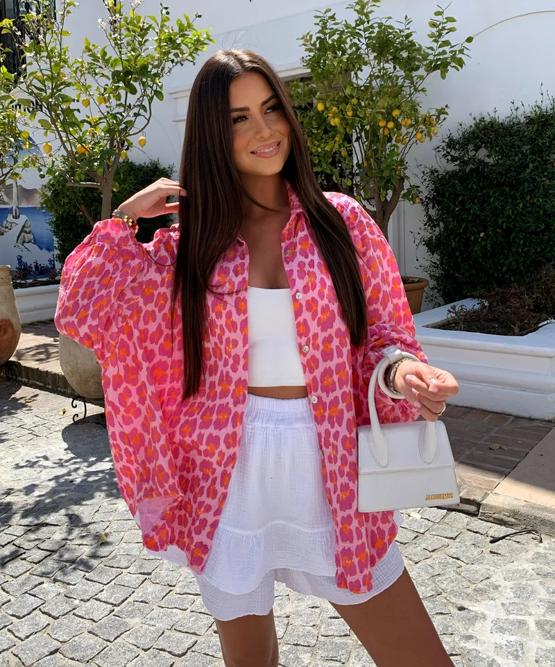 Oversize Musselin Bluse Freya Leo Pink Kurz