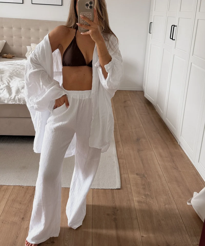 Oversize Musselin Bluse Freya Weiß Lang