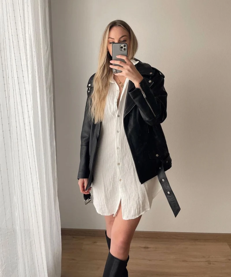 Oversize Musselin Bluse Freya Weiß Lang