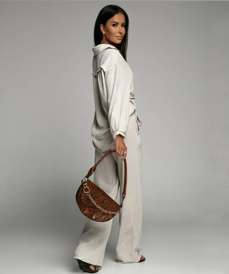 Oversize Musselin Bluse Freya Beige Kurz