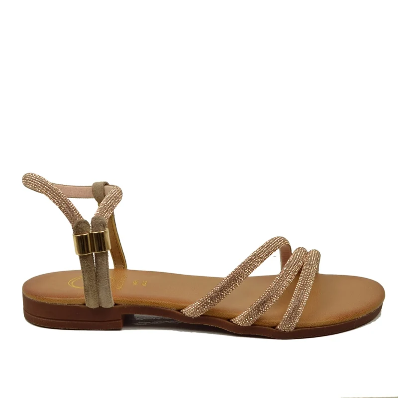 Sandali Donna Cipria in Pelle con Strass Made in Italy