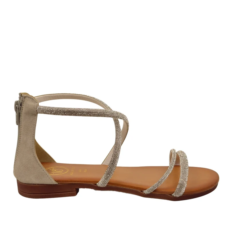 Sandali Donna Argento in Pelle Scamosciata con Strass Made in Italy
