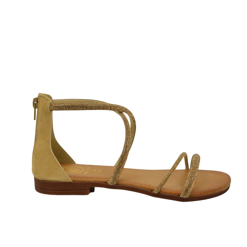 Sandali Donna Dorati in Pelle Scamosciata con Strass Made in Italy