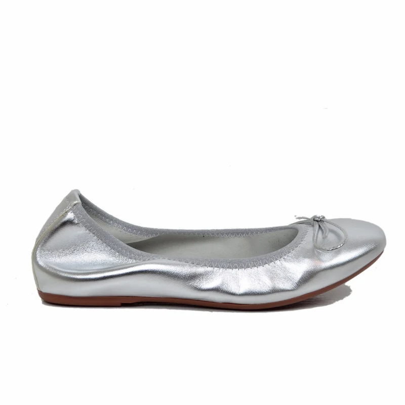 Ballerine in Nappa Argento Elasticizzate con Zeppetta interna