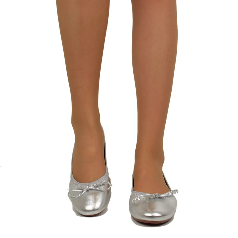Ballerine in Nappa Argento Elasticizzate con Zeppetta interna