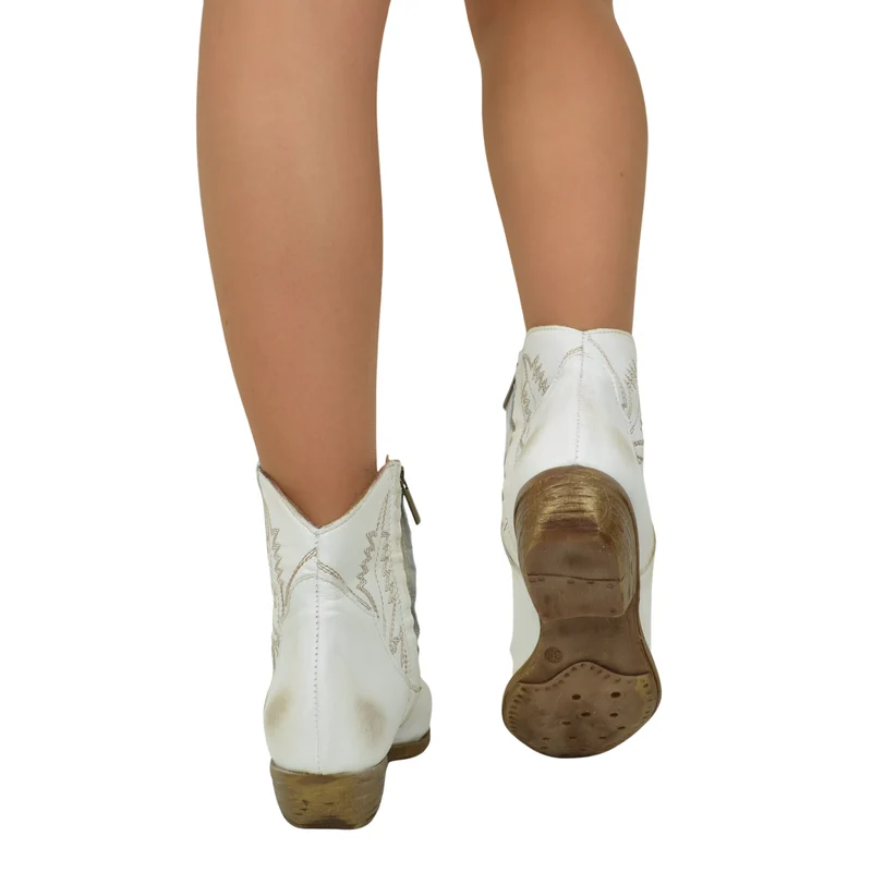 Stivaletti Texani Donna color Bianco in Pelle Made in Italy