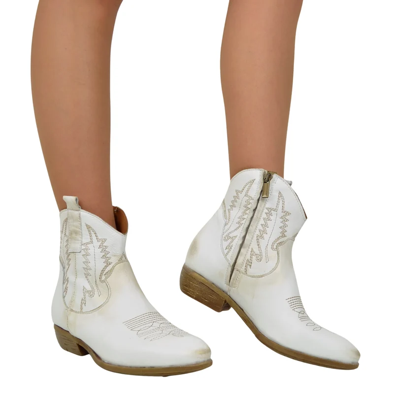 Stivaletti Texani Donna color Bianco in Pelle Made in Italy