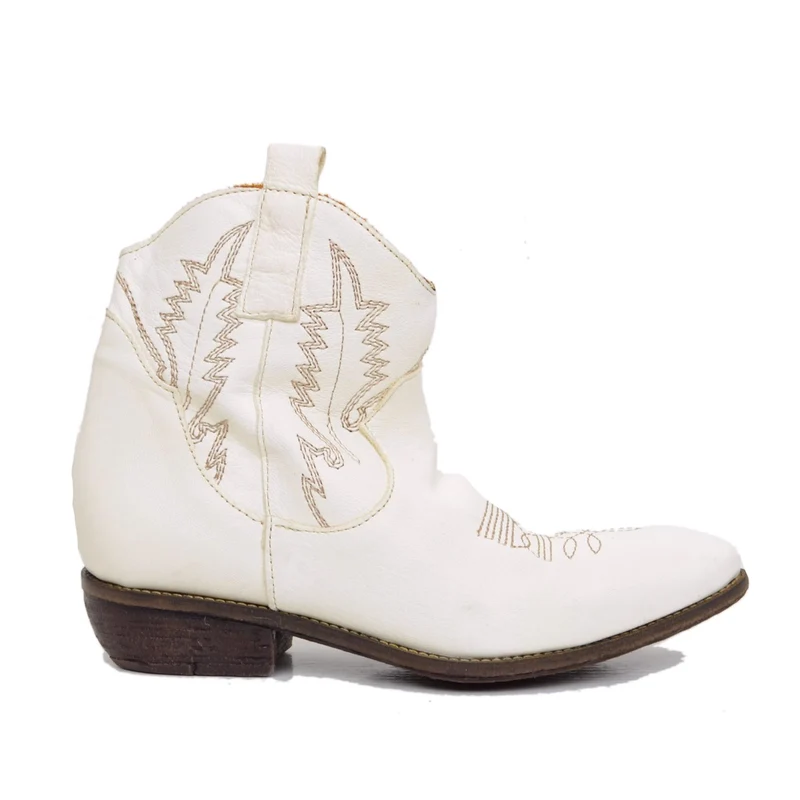 Stivaletti Texani Donna color Panna in Pelle Made in Italy