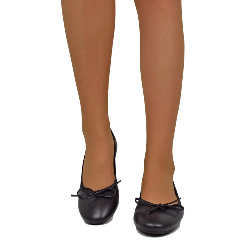 Ballerine in Nappa Nere Elasticizzate con Zeppetta interna