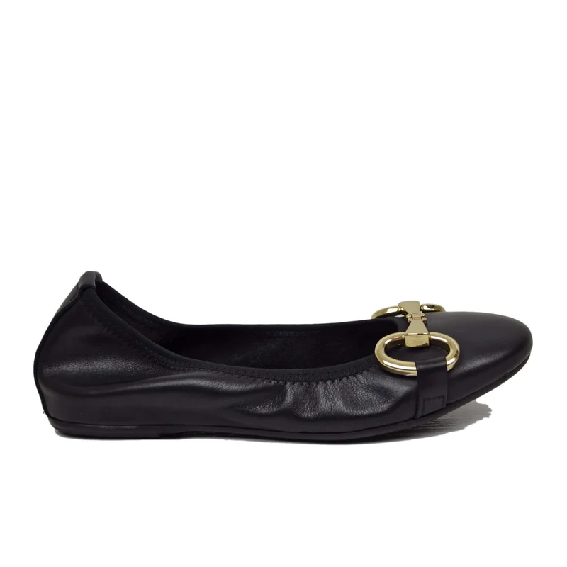 Ballerine in Nappa Nere Elasticizzate con Morsetto Made in italy